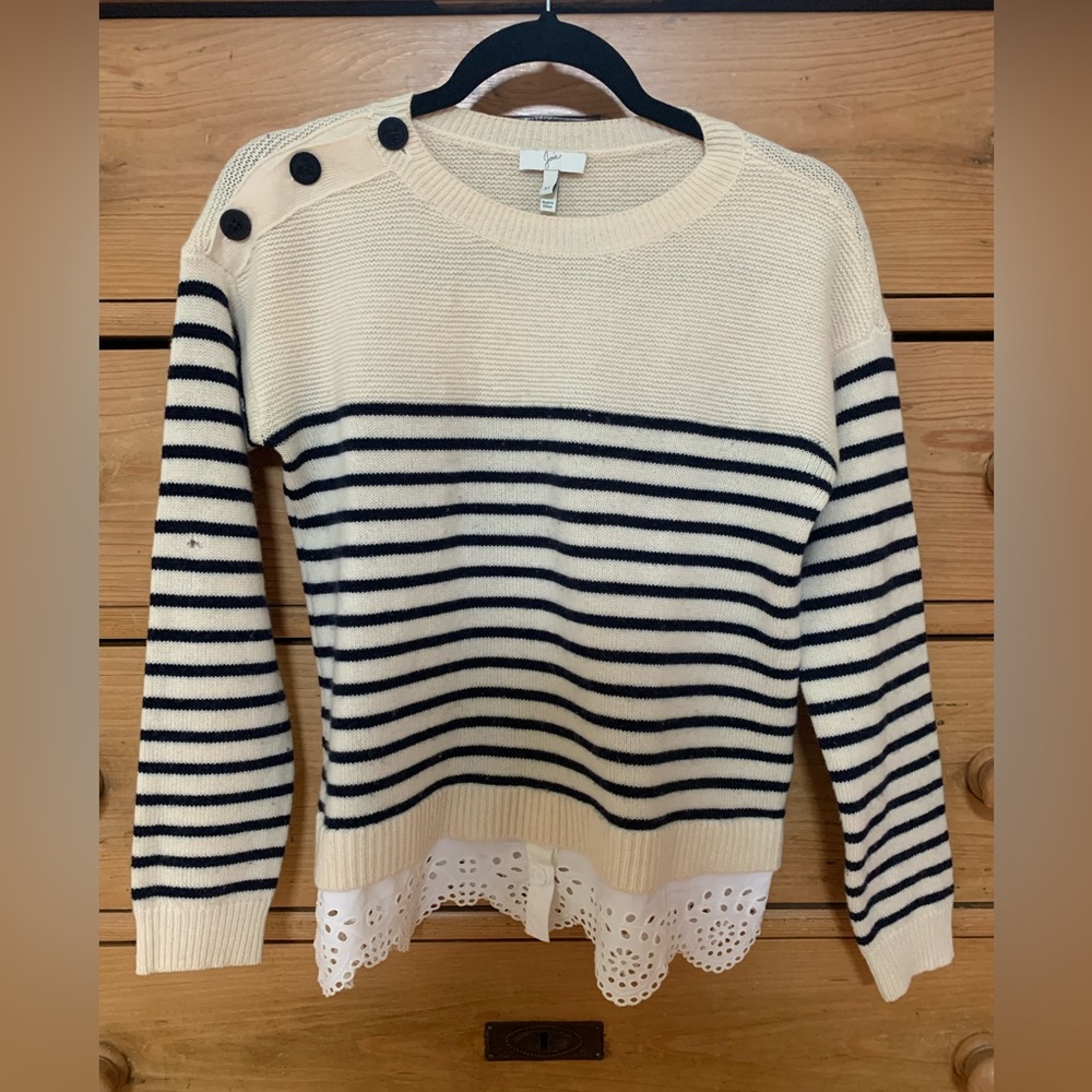 Joie cashmere striped sweater with eyelet hem